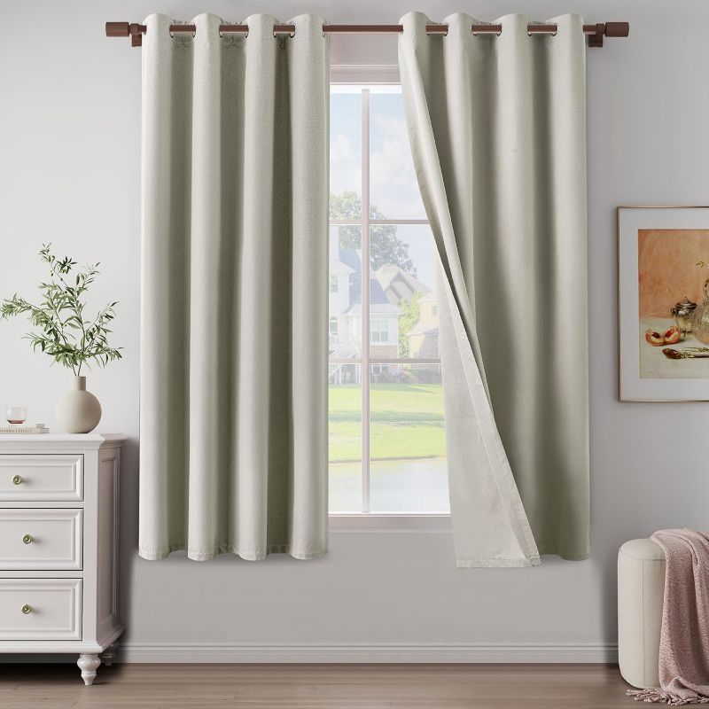 Photo 1 of Linen Textured Curtains for Children's Room, Bedroom, Light Weight Curtains with Grommets Top, Full Blackout Curtains Privacy Protection, Natural Linen, 52" W x 63" L, 2 Panels