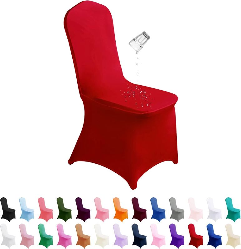 Photo 1 of Chair Cover 2PCS, Stretch Dining Chair Covers, Polyester Outdoor Chair Covers, Protector Stretch Chair Cover for Party Universal, Banquet, Wedding Event, Hotel(Red)