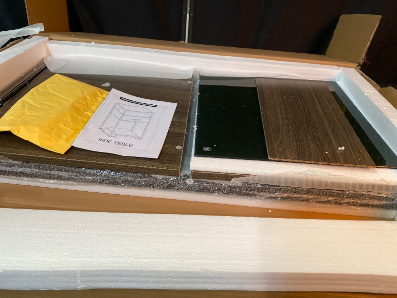 Photo 1 of Nightstand, End Table with Storage Drawer and 3-Tier Storage & Tempered Glass Top, Bedside Furniture with Steel Frame, Side Table for Bedroom, Dorm, Easy Assembly