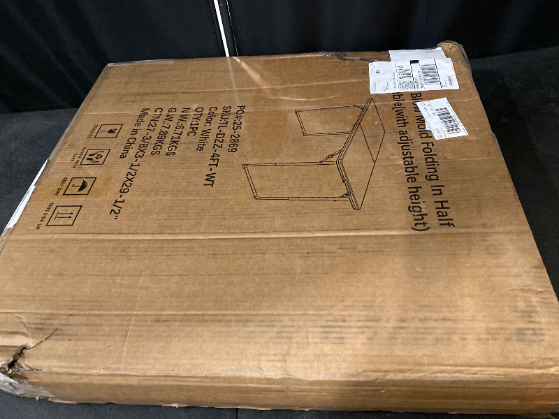 Photo 1 of 4ft Folding Table, 48 x 24 Inch Indoor Outdoor Foldable Plastic Folding Tables, Height Adjustable Portable Rectangular Utility Card Table w/Handle, for Picnic, Party, Dining, Camping, White