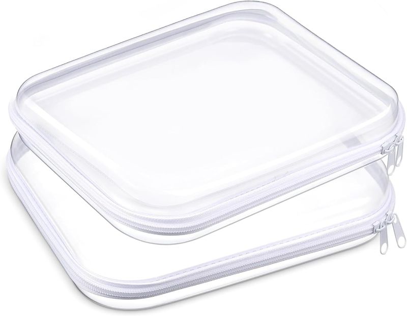 Photo 1 of Aimery 2 Pack Clear Hard Shell Zipper Case Large, Clear Plastic Zip Pencil Case Hard Shell, Portable Storage Zipper Pouch For Snacks Toy Cosmetics Toiletries
