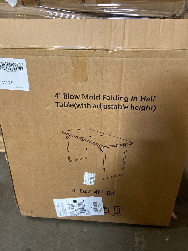 Photo 1 of Folding Table, 4FT Foldable Picnic Table with Adjustable Height, Heavy Duty Fold-in-Half Portable Table for Weddings, Camping, RV Travel, Parties, BBQs, and Indoor Use, Easy to Fold and Store