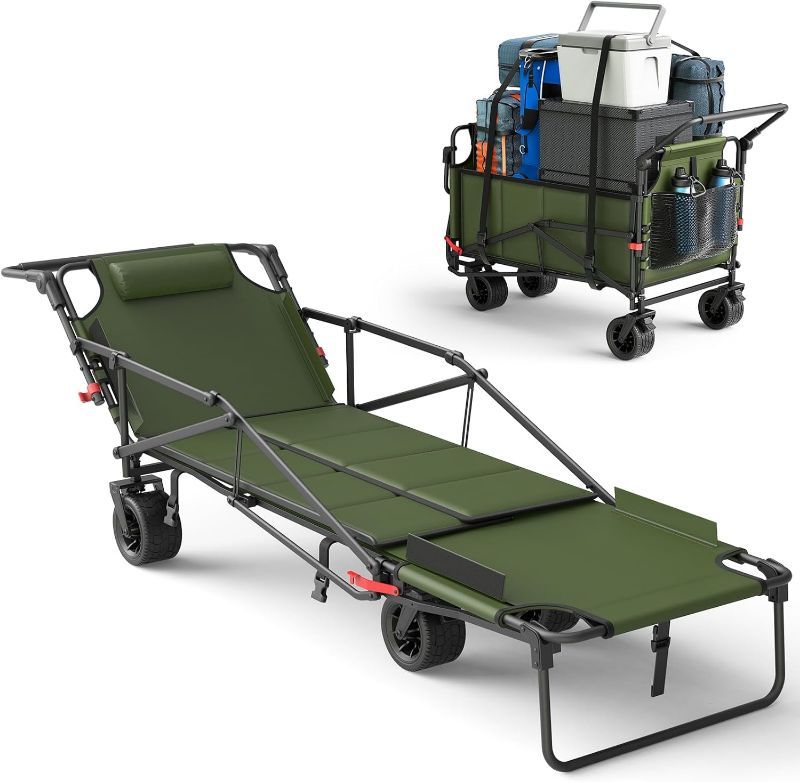 Photo 1 of 2-in-1 Multifunctional Folding Wagon Carts, Convertible Beach Chair,650LBS Large Capacity, Foldable Portable Wagon, Utility Cart Suitable for Grocery, Sports, Garden, Shopping, Camping