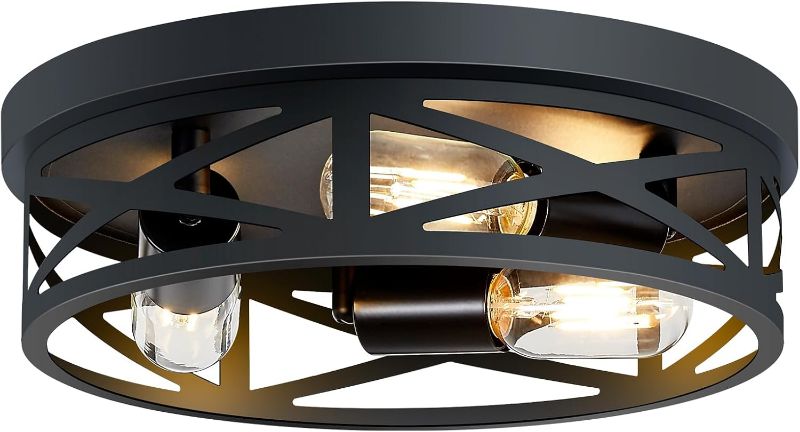 Photo 1 of Flush Mount Ceiling Light Fixture,3-Light Ceiling Light Fixture,Black Hallway Light Fixtures Ceiling,Light Fixtures Ceiling Mount for Kitchen,Farmhouse,Hall,Bedroom,Bathroom (1 Pack)

