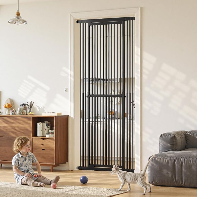 Photo 1 of Gardner Pet 49"-87" Extra Tall Cat Gate for Doorway, Wide Adjustable 27.56"-37" Baby Gate Included 4 Extension Kits, Pressure Mounted Safety Full Door Gate for Stairs, Studio, Kitchen (Black)
