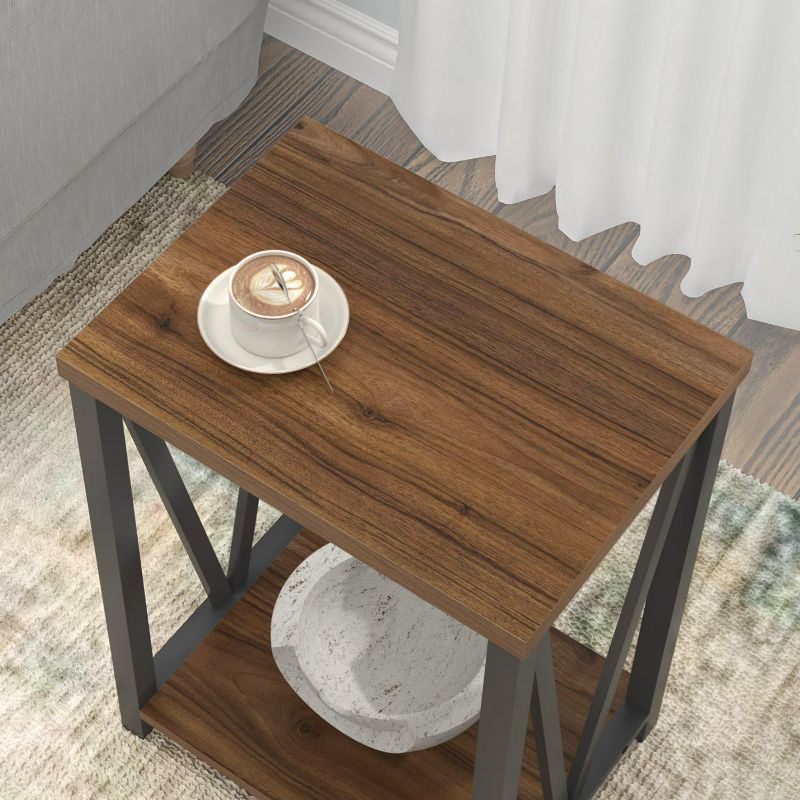 Photo 1 of FOLUBAN Small End Table, Rustic Wood and Metal Side Table with Storage, Modern Night Stand for Living Room Bedroom Office, Walnut