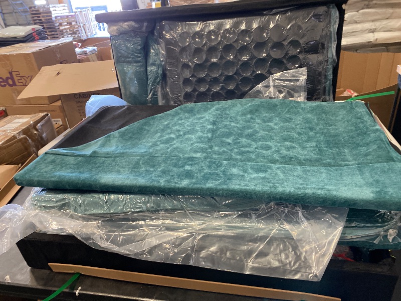 Photo 1 of  Chenille 3 Seats Sofa with 2 Pillows, Modern Upholstered Sofa with Deeper Seats, Comfy Sofa with Thickened Cushions for Living Room, Apartment, Teal
