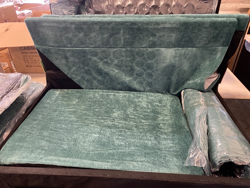 Photo 1 of  Chenille 3 Seats Sofa with 2 Pillows, Modern Upholstered Sofa with Deeper Seats, Comfy Sofa with Thickened Cushions for Living Room, Apartment, Teal
