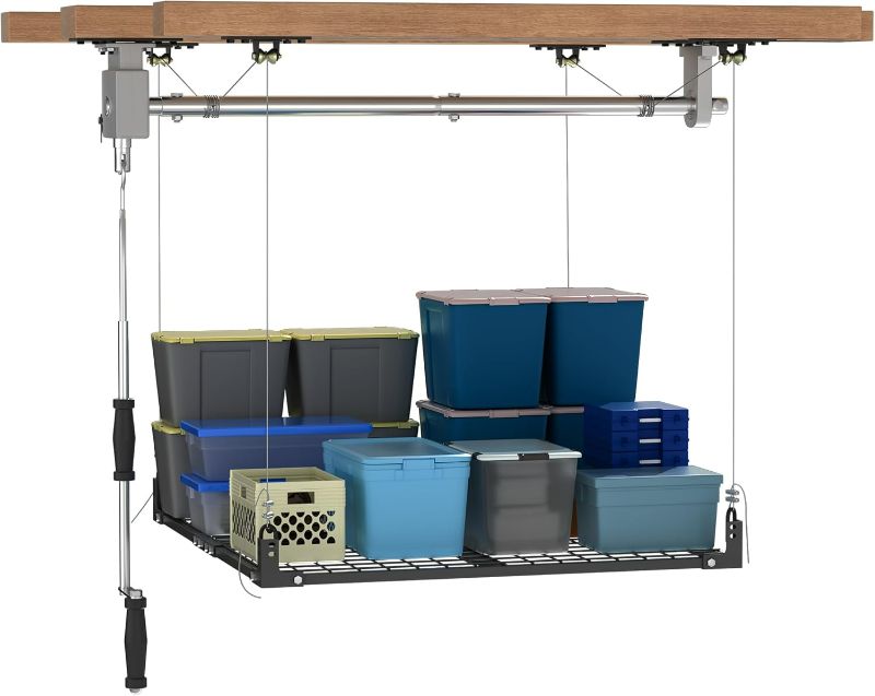 Photo 1 of Overhead Garage Storage Rack,4x4FT Garage Ceiling Storage Racks,Lift Storage Rack with Secure Lock,Holds 400 Lbs for Easy Up Down,Professional Organization System
