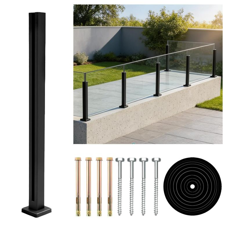 Photo 1 of Glass Railing End Post 35.8",304 Stainless Steel Glass Balustrade Post with Spigot Slots for Indoors & Outdoors Railing of Deck,Balcony,Attic,Staircase (End Post,Black)…