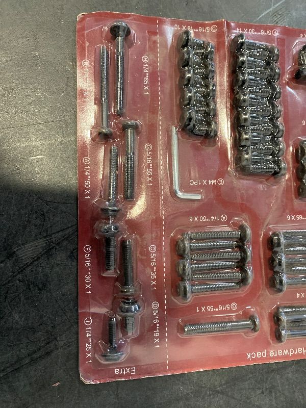 Photo 1 of Allen Key Hardware Set, Inckudes: A: 1/4"*50x6 , B: 1/4"*65x6, C: 5/16"*35x6, D: 5/16"*19x10, E: M4 x 1PC, F: 5/16"*30x14, G: 5/16"*55x1, H: 1/4"*65x6, I: 1/4"*25x4. Extra 1 Each: A,B,C,D,E,F,G,H,I
