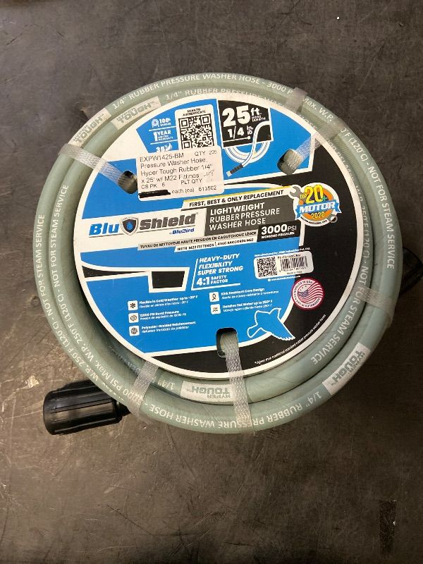 Photo 1 of 1/4 in. x 25 ft. 3000 PSI Rubber Pressure Washer Hose, Non-Marking with M22 Fittings