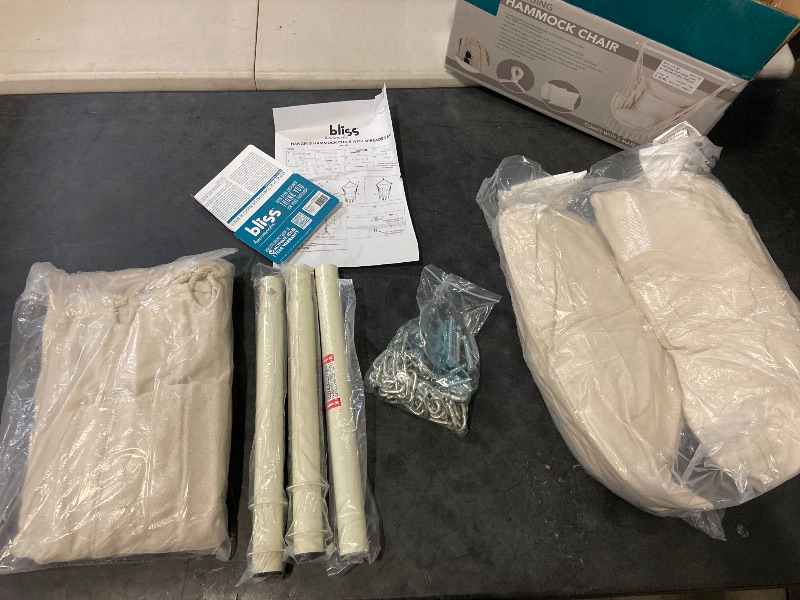 Photo 1 of Bliss Hammock Chair Hanging Rope Swing, Max 500 Lbs, 2 Cushions Included, Large Macrame Hanging Chair with Pocket for Superior Comfort, with Hardware Kit (Beige)
