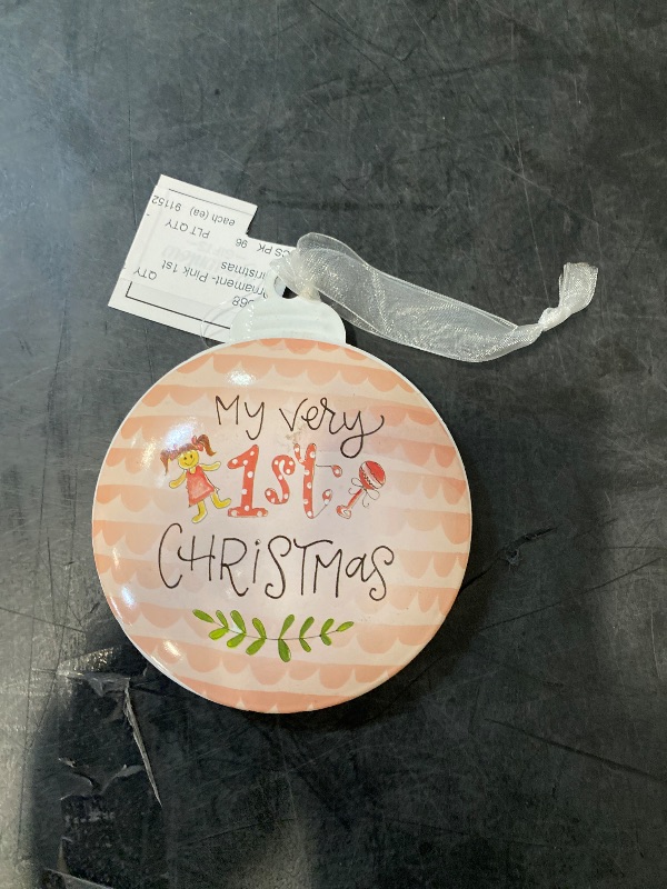Photo 1 of Brownlow Gifts Hand-Drawn Metal Ornament, My Very 1st Christmas Pink