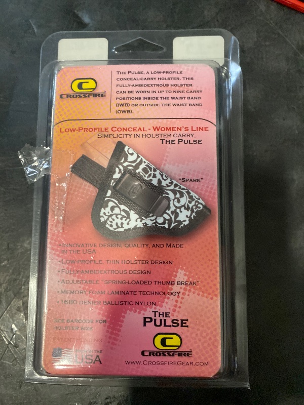 Photo 1 of Crossfire Elite Pulse Low Profile Women's Holster, Inside or Outside Waist Band, Spark Compact, Ambidextrous, PLSSPKC-3