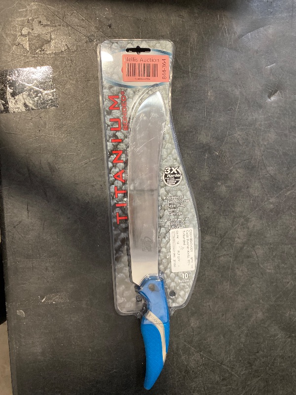 Photo 1 of CUDA 10" Butcher Saltwater Wide Blade Oversized Backbone Titanium Bonded Corrosion Resistant Stainless Steel Fish Knife with Non-Slip Scale Pattern Grip, Blue