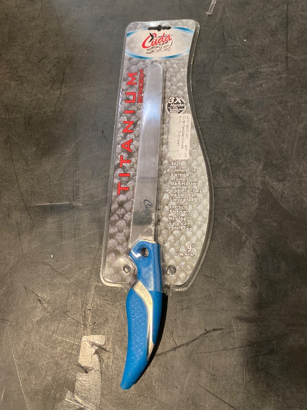 Photo 1 of Cuda 9in Titanium Bonded Fillet/ Chunk Knive, Titanium Bonded Blade, Non-Slip Cuda Scale Pattern Grips, 18830