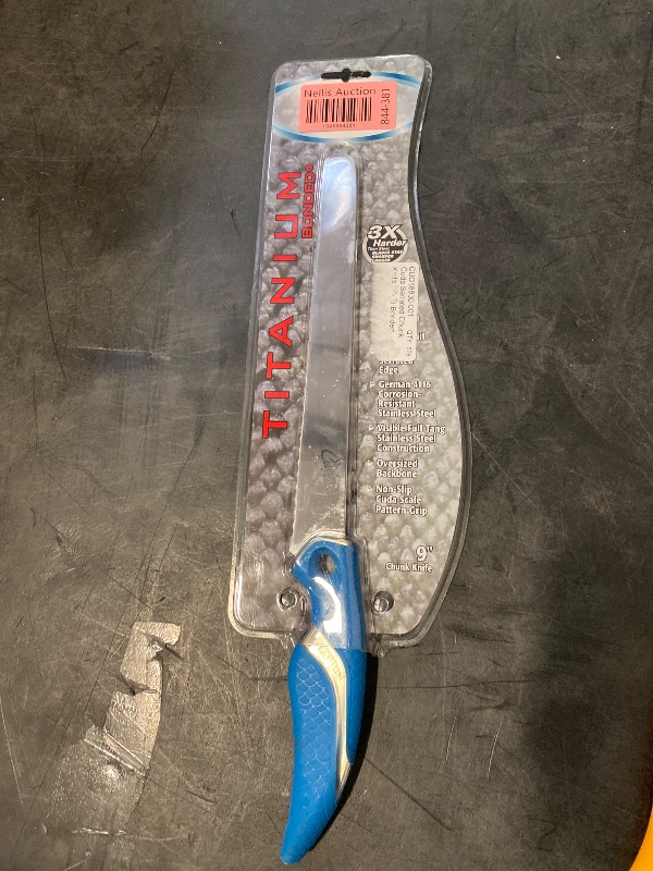 Photo 1 of Cuda 9in Titanium Bonded Fillet/ Chunk Knive, Titanium Bonded Blade, Non-Slip Cuda Scale Pattern Grips, 18830