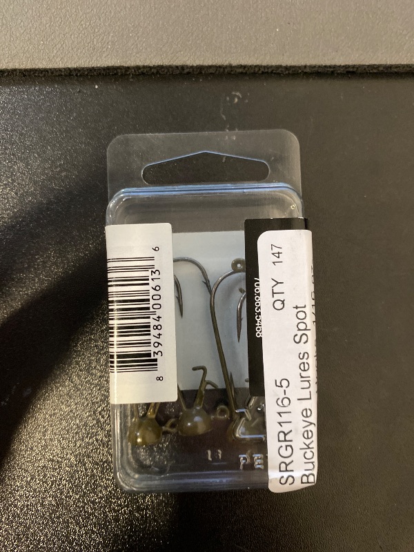 Photo 1 of BUCKEYE LURES Spot Remover Jig Head with Nickel Ultra-Point Hook for Soft Plastic Bass Fishing Baits, 5 Pack, Green Pumpkin, 1/16 oz