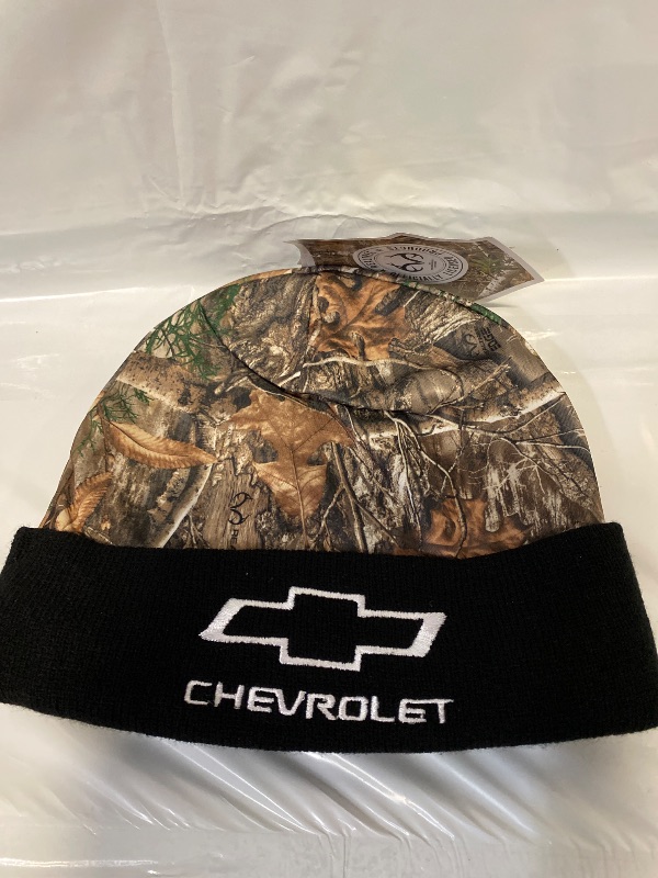 Photo 1 of Chevrolet Camo Beanie – Ribbed Knit Winter Hat with Realtree Edge Camo Embroidered Logo One Size
