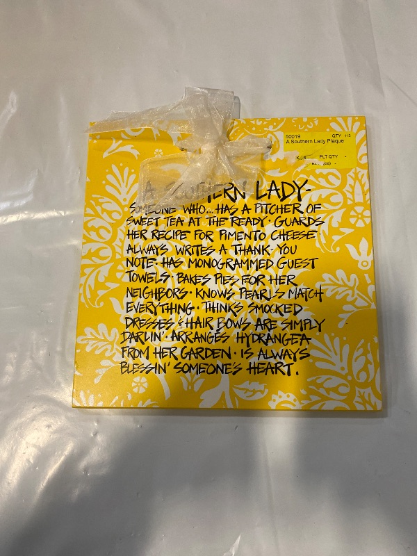 Photo 1 of 9x9 Inch A Southern Lady Plaque 