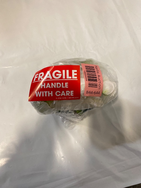 Photo 1 of 6.5-in Green, White Indoor Desktop Hydrangea Artificial Flower And Vase