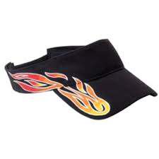 View 1 of Black Race Visor Cap w/ Tribal Orange-Yellow Flame