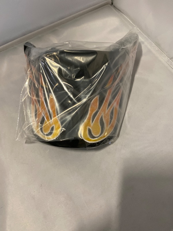 View 3 of Black Race Visor Cap w/ Tribal Orange-Yellow Flame
