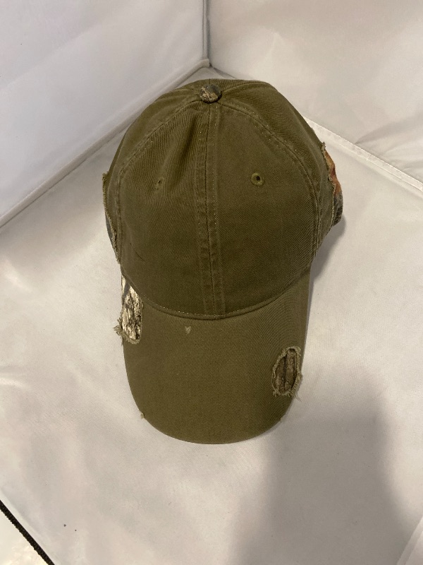 Photo 1 of Dad Hat Adjustable Green Camouflage Baseball Cap Distressed