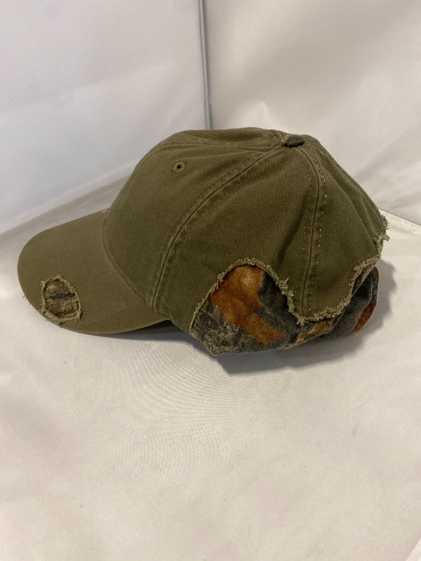 Photo 1 of Dad Hat Adjustable Green Camouflage Baseball Cap Distressed