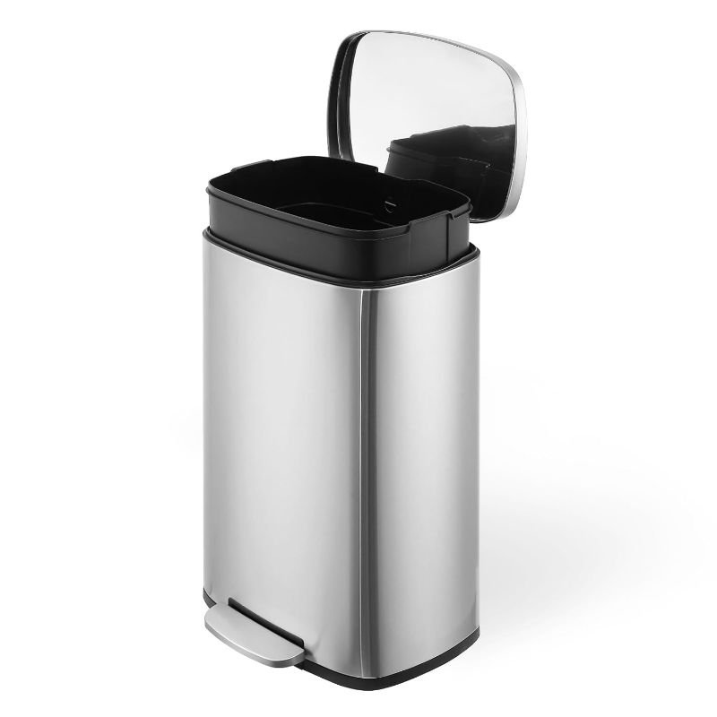 Photo 1 of 50 L / 13 Gal Hands-Free Stainless Steel Commercial/Kitchen Step Trash Can, Rectangular Fingerprint-Resistant Soft Close Lid Garbage Can