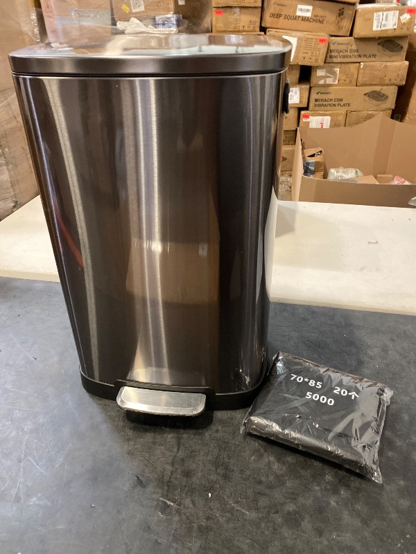 Photo 1 of 50 L / 13 Gal Hands-Free Stainless Steel Commercial/Kitchen Step Trash Can, Rectangular Fingerprint-Resistant Soft Close Lid Garbage Can