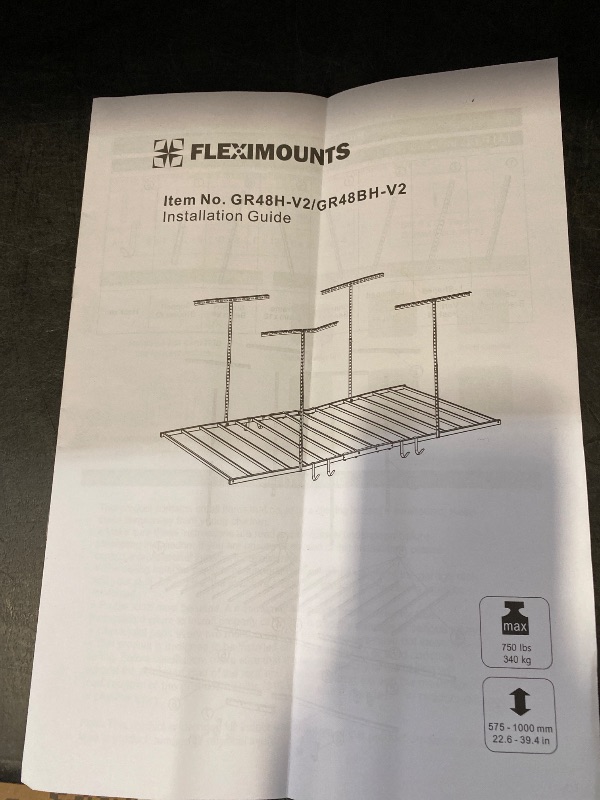 Photo 1 of FLEXIMOUNTS 4x8 Overhead Garage Storage Rack with 6 Hooks, Adjustable Storage Organization System, Heavy-Duty Metal Ceiling Racks, 22.6" -39.4" Ceiling Dropdown, Lite Series