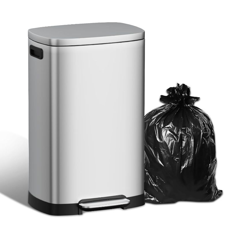 Photo 1 of 13 Gallon Stainless Steel Kitchen Trash Can, 50L, Rectangular, Soft-Close Lid, Fingerproof Finish, Hands-Free Operation, Odor Protection,Silver
