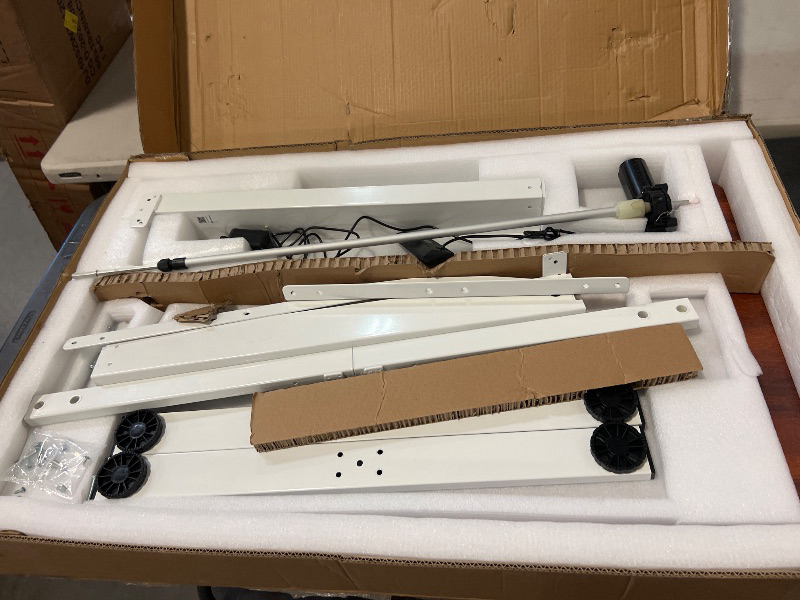 Photo 1 of Marsail Glass Electric Standing Desk with Drawer, 40 x 24 Inches Height-Adjustable Desk, One-Piece Tempered Glass Top, Ergonomic Home Office Sit Stand Desk with 4 Preset Heights, Brown Top