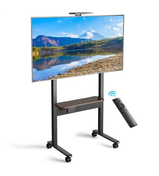 Photo 1 of Skyzoo - Portable TV Stand on Wheels for 37"-86" TVs up to 154lbs, Adjustable Height Cart with Remote & Touch Control - Black

