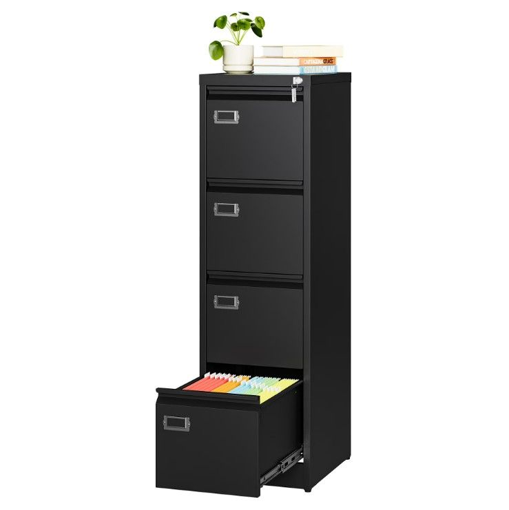 Photo 1 of AUHUP 4 Drawer Metal File Cabinet with Lock, Black Vertical Filing Storage Cabinet for Home Office