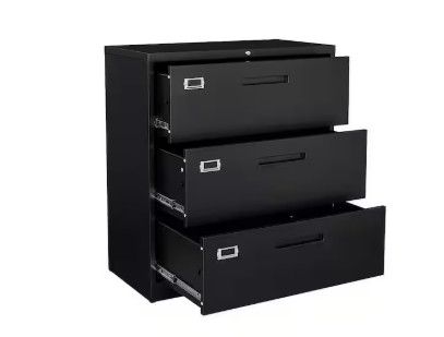 Photo 1 of 3 Drawer Lateral Cabinet Black Metal Cabinet Storage Filing Legal Letter File Folders 15.7"D x 35.4"W x 40.5"H
