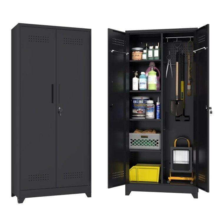 Photo 1 of Metal Storage Cabinet with Lock,72" Garage Storage Cabinets with Hanging Rod & S-Hooks,Large Storage Cabinet with Shelves,Locking Tool Utility Closet for Home,Garage,Utility Room,Black
