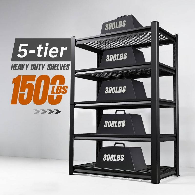 Photo 1 of 2000lbs Heavy Duty Garage Shelving, 5-Tier Adjustable Storage Shelves, 72" H x46 W x 19.6" D, Utility Metal shelvingfor Warehouse, Basement, Garage