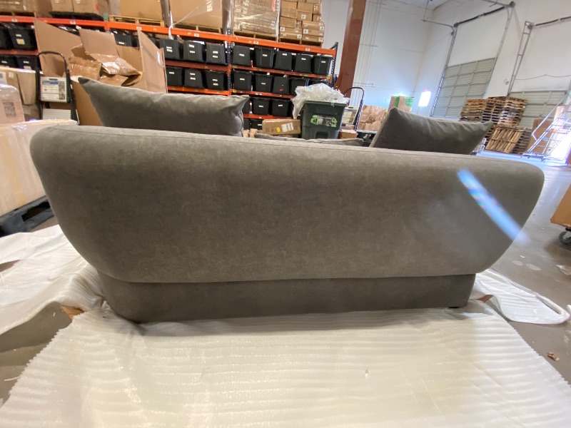 Photo 1 of 66" Modern High-Resilience Lamb Fleece Sectional Sofa With 3 Pillows Grey 
