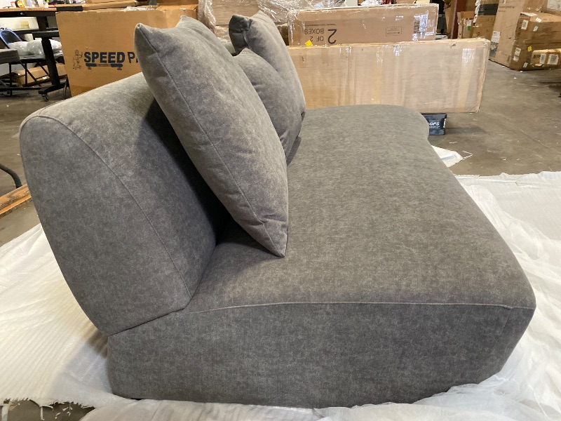 Photo 1 of 66" Modern High-Resilience Lamb Fleece Sectional Sofa With 3 Pillows Grey 