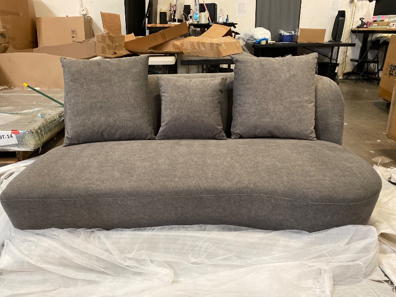 Photo 1 of 66" Modern High-Resilience Lamb Fleece Sectional Sofa With 3 Pillows Grey 