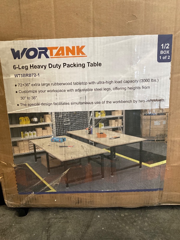 Photo 1 of Partial Set Box 1 - Legs & Hardware Only - 72 in. L x 36 in. W 6-Leg Heavy Duty Workbench with Rubber Foots & Wood Tabletop