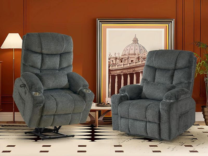 Photo 1 of Partial Set, Box 1 of 2 - Bottom of Recliner- CDCASA Oversized Dual Motor Lay Flat Power Lift Recliner Chair with Massage, Heat Textile Infinite Position Large Recliner Chairs for Big Men & Elderly, Lumbar Pillow, USB & Type-C Ports,2PCS, Grey