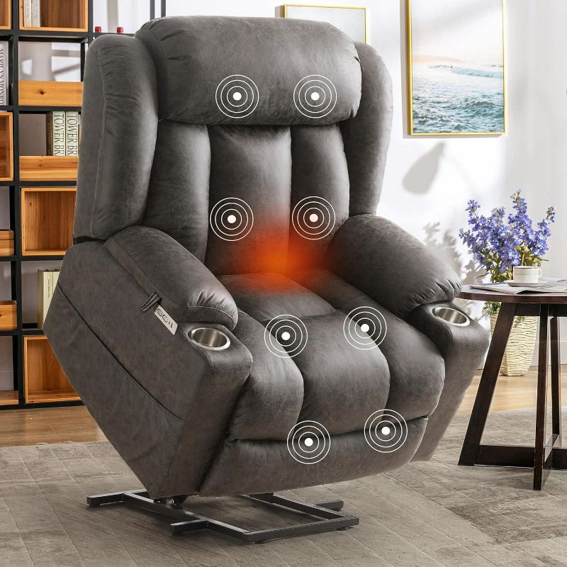 Photo 1 of Partial Set, Box 1 of 2 - Bottom of Recliner- CDCASA Oversized Power Lift Recliner Chair with Massage and Heat for Elderly, Overstuffed Wide Recliners, Breathable Leather Lift Chairs w/Metal Cup Holders, USB & Type-C Ports, Matte Grey