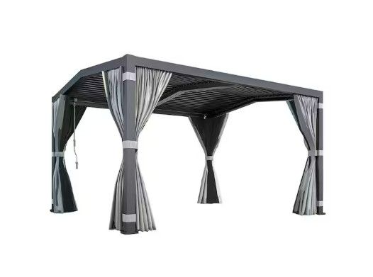 Photo 1 of Partial Set 4/6 - Box C, D, E, F Included - Parts List in Pictures. 11 ft. x 13 ft. Louvered Pergola with Adjustable Rainproof Roof, Wood Grain Outdoor Aluminum Pergola for Patio, Black
