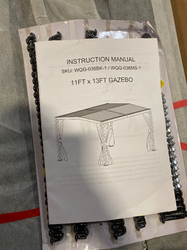 Photo 1 of Partial Set 4/6 - Box C, D, E, F Included - Parts List in Pictures. 11 ft. x 13 ft. Louvered Pergola with Adjustable Rainproof Roof, Wood Grain Outdoor Aluminum Pergola for Patio, Black