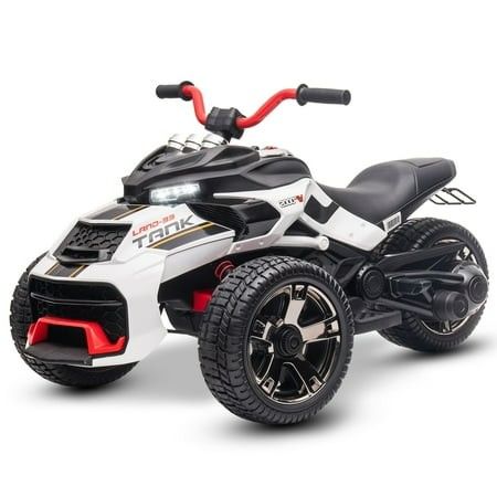 Photo 1 of 12V Kids Ride on ATV Car MUKIDY 2 Wheeler Motorcycle Electric Vehicle ATV with LED Music Ride on Car Toy for Boys and Girls -White