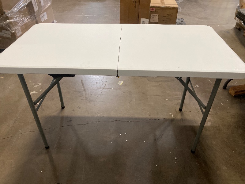 Photo 1 of 2 PACK 4-FT Plastic Folding Dining Table, White High Duty Rectangular Dining Table with Carrying Handle, Portable in/Outdoor Camping Picnic Garden Party Dining & Office Meeting Desk, Renting Supplie
